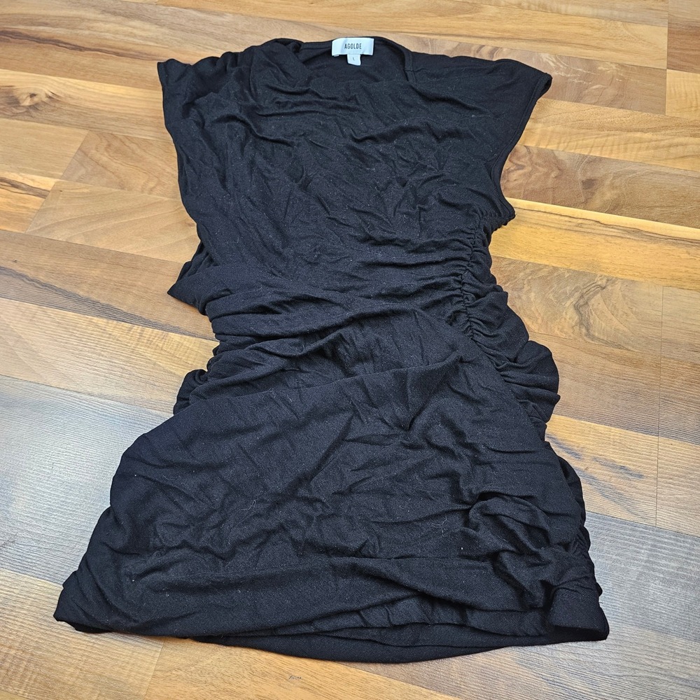 Agolde Ester Twist Tank Large Black Ruched Asymmetrical Designer Minimal Top